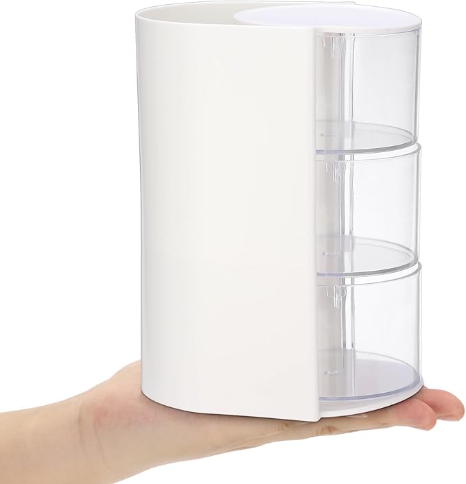 Rotating Accessories Organizer with Comb Holder Plastic Hair Clips Storage Container Cosmetic Storage Box for Makeup Sponge Brush, 3-Layer White