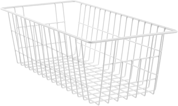 Wire Storage Basket Freezer Organizer Bins Food Storage Baskets with Handles Pantry Organizer for Kitchen Cabinets Closet Bedroom Bathroom,Set of 2,White
