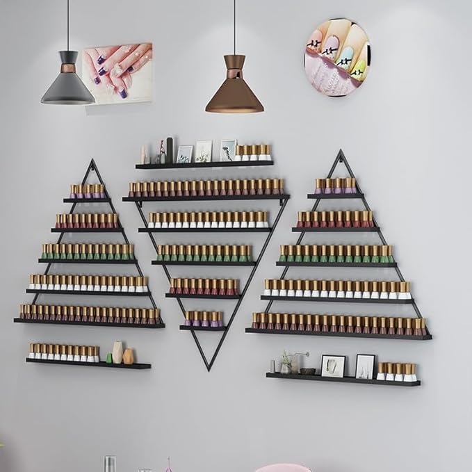 Wall Mounted Shelf Nail Polish Bottle Display Rack, Triangular Essential Oil Perfume Storage Rack, Multifunctional Hanging Salon/Beauty/Nail Shop Organizer Perfume Holder(Size:6,Color:Black)
