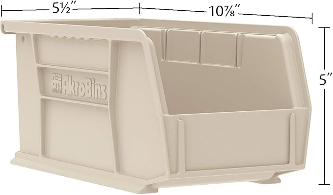 Akro-Mils 30230 AkroBins Plastic Storage Bins, Space-Saving Stackable Bins for Garage, Pantry, Craft Organization, 11-Inch x 5-Inch x 5-Inch, Stone, 12-Pack