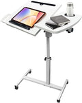 Overbed Table with Wheels Adjustable Height, Tiltable Desktop with Tray, Over Bed Table Rolling Bedside Tables, Medical Mobile Standing Desk, for Hospital Office Bedroom Sofa, White