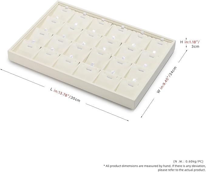 Beige Jewelry Necklace Display Tray 24 Grids Pendant Earrings Necklace Organizer Display Showcase Microfiber Jewelry Storage Tray