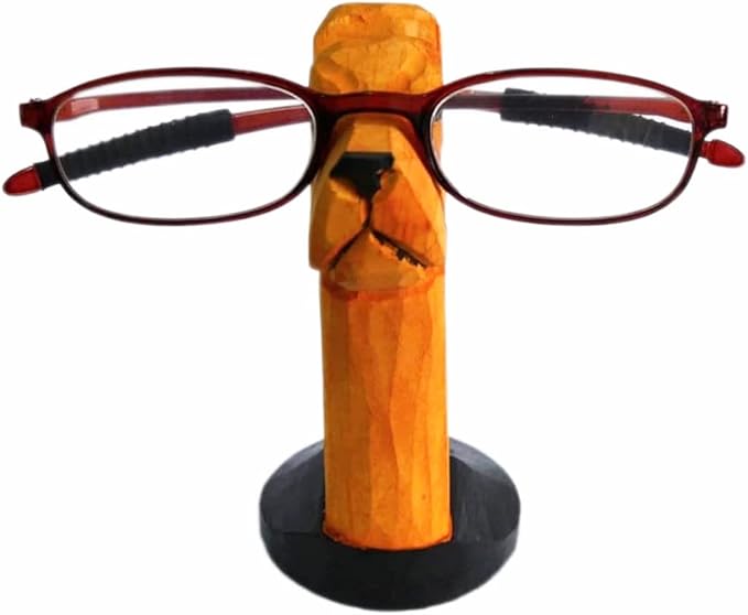 Red Dollar Handmade Wood Carved Animal Eyeglass Holder, Cute Sunglasses Display Stand, Nightstand Home Office Desk Decor, Christmas Holiday New Year Business Gift for Men Women Adults (Brown Dog)