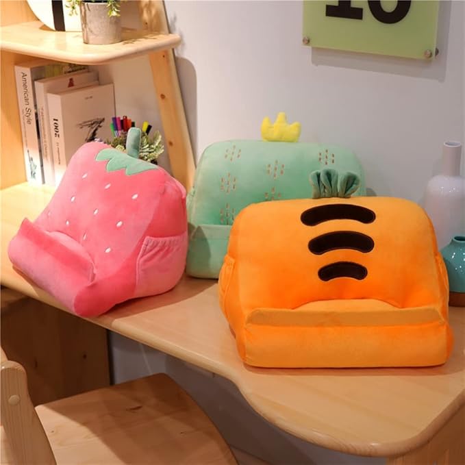 Dpofirs Pillow Tablet Stand, Soft Plush Tablet Holder with Storage Pockets for Kids, Compatible with pads Tablet Phone, Sturdy Fluffy Cushion for Home Travel School Birthday Christmas (yellow)