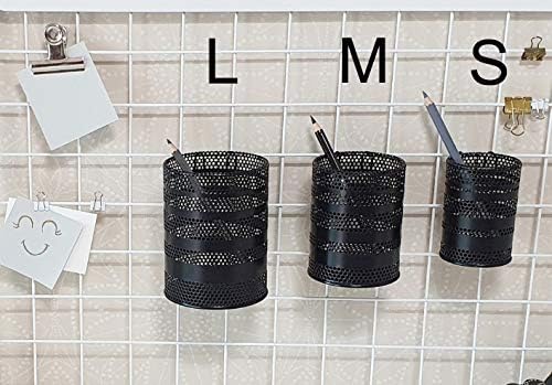 Metal Hook Wall Mounted Pen Pencil Holder, Office Desk Organizer with Hook for Hanging on Wire Mesh Wall Grid Panel (Black, Mid)