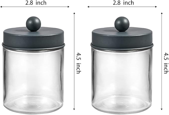 Amolliar 6Pc Apothecary Jars Bathroom Vanity Organizer- Rustic Farmhouse Decor Storage Canister with Stainless Steel Lids- Qtip Dispenser Holder for Q-Tips,Cotton Swabs,Rounds,Ball,Flossers (Grey)