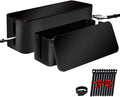 Cable Management Box Organizer, Pack of 2 Wire Concealer to Cover Hide Surge Protector & Power Strip on Desk Floor, with 5 Cord Fastening Tapes for Office, Home, Kitchen (Luxury Black)