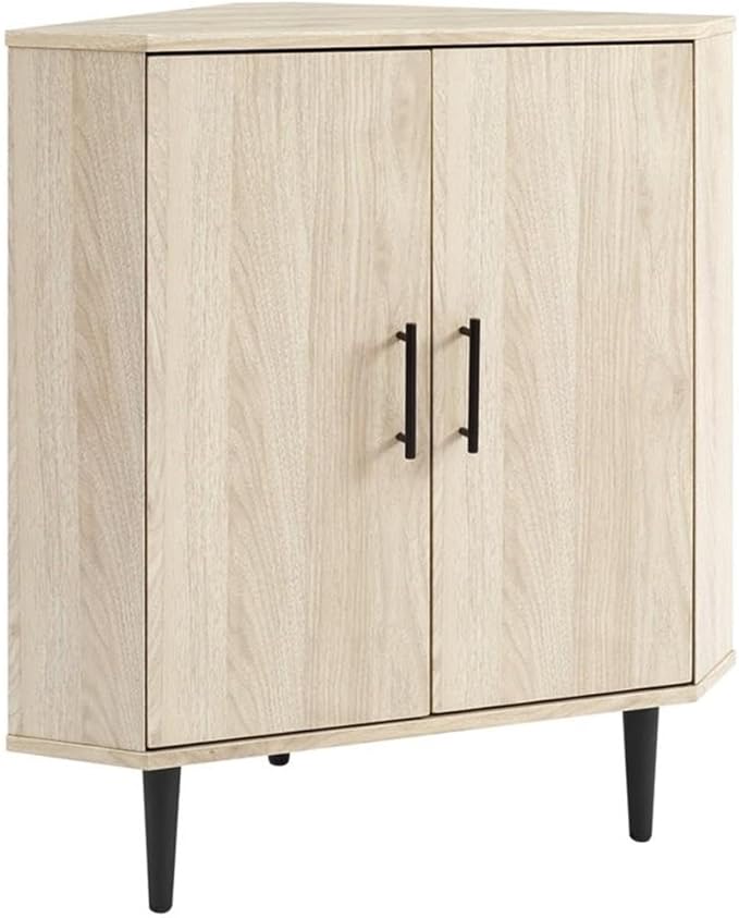 Walker Edison Saxon Mid-Century Modern 2-Door Corner Accent Cabinet 30 Inch Birch