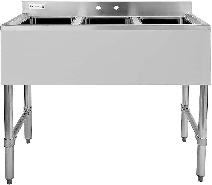 HALLY 3 Compartment Sink of Stainless Steel NSF Commercial Utility Basin with 10" L x 14" W x 10" D Bowl for Bar, Restaurant, Kitchen, Hotel and Home