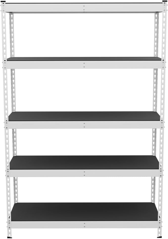 SafeRacks Modular Garage Shelving - 5 Tier Storage Shelves, Tall Metal Rack Shelves for Storage, Heavy Duty Steel Shelf Organizer for Garage, Or Kitchen Pantry (White, 18 x 48 x 72)