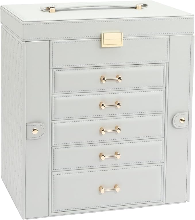 Large Jewelry Box, Jewelry Boxes for Women Large Jewelry Organizers and Storage, Jewelry Organizer for Rings Earrings Necklaces Glasses Bracelets Watches, Grey