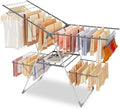 Bigzzia Clothes Drying Rack Foldable, 2-Level Large Laundry Drying Rack Collapsible, Stainless Steel Drying Rack Clothing for Indoor Outdoor, Easy to Fold, 33 Drying Rails, 142cm, Gray