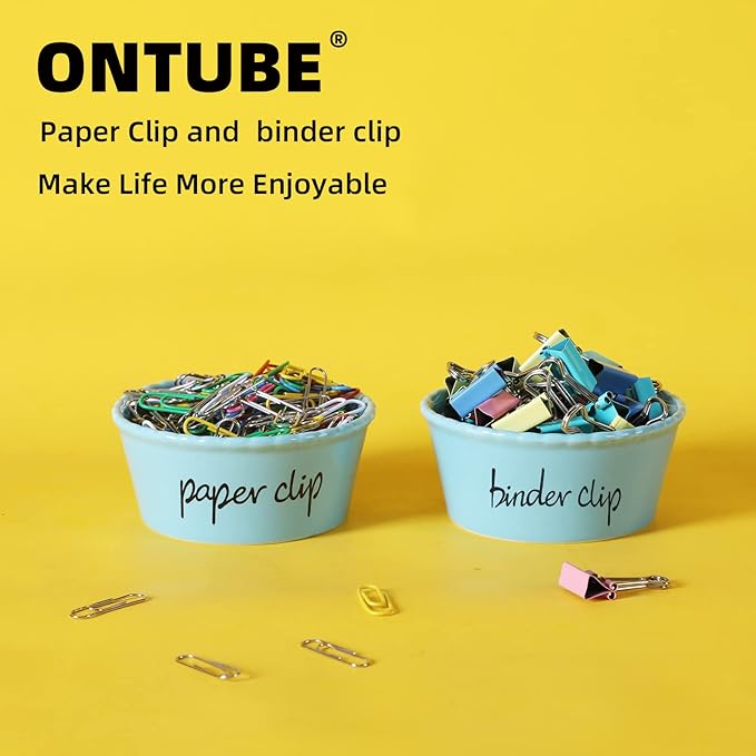 ONTUBE Ceramic Paper Clip Holder and Binder Clip Holder Set (Turquoise)