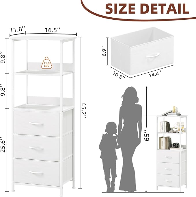 Somdot 3 Tier Bookshelf with Drawer, Tall Bookcase with Shelves, Bookshelf Desktop Organizer, Display Standing Shelf Units for Living Room, Bedroom, Study Room, White Leather