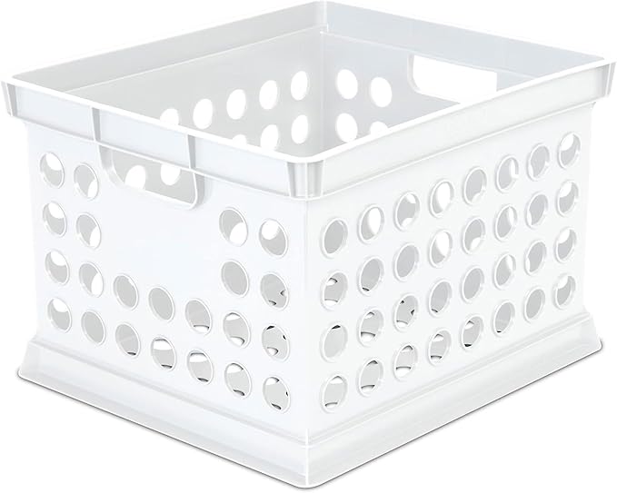 Sterilite Stackable Plastic Storage Crate Bin Organizer File Box with Handles for Home, Office, Dorm, Garage, or Utility Organization, White, 18-Pack