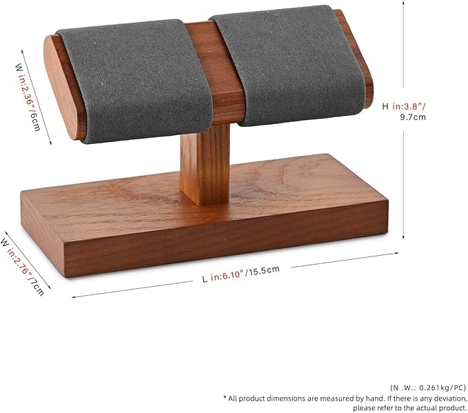 Oirlv Solid Wood Double Watch Display Stand Watch Bracelet Organizer（Grey）
