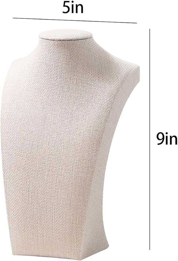 Necklace Bust Stand for Selling, Linen Necklace Display Holder, Jewelry Necklace Organizer Rack for Home Use or Store Show (9" Height)