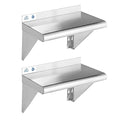 ROCKPOINT Stainless Steel Shelf 10 x 16 Inches 190lb, 2 Pack NSF Metal Commercial Shelves Wall Mount Floating Shelving with Backsplash for Restaurant, Kitchen, Home and Hotel, Silver