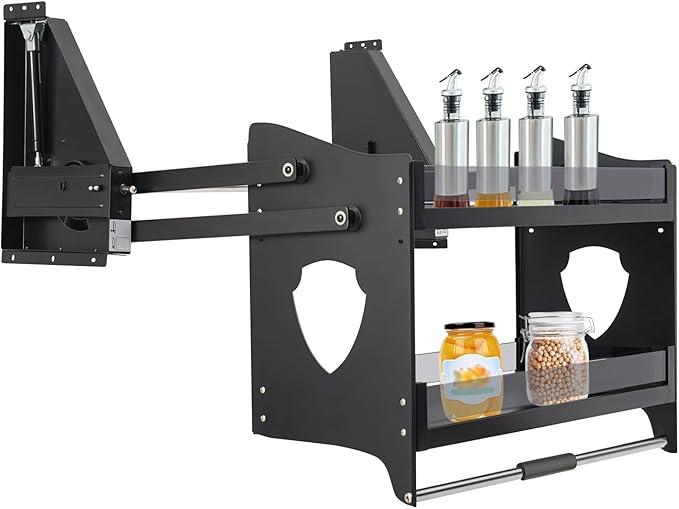 DNYSYSJ Pull down Shelf for Upper Cabinets, 2-Tier Pull down Cabinet Organizer with Tempered Glass, 29"*10.6"*20.5" Wall Mounted Spice Rack Ideal Spice Rack Organizer for Kitchen Cabinets