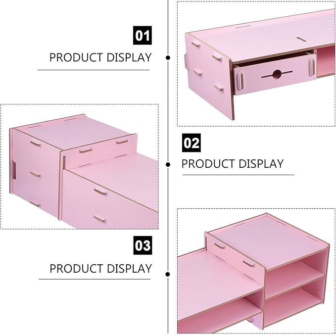 Pink Computer Monitor Stand Riser with Drawer Desktop Organizer Storage Box Office Desk Storage for Home School Space-saving Monitor Riser Stand
