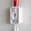 2 Slot Toothbrush Holder and Toothpaste Dispenser Wall Mounted, Automatic Toothpaste Squeezer, 2 in 1 Tooth Brush Toothpaste Organizer for Shower (Clear)