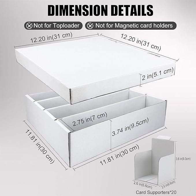 Trading Card Storage Box with 4 Cards Stoppers, 3200 Count Cardboard Storage Box for Sports, Tcg, Mtg, Standard Card, Bulk Collectible Trading Cards (1-Pack)