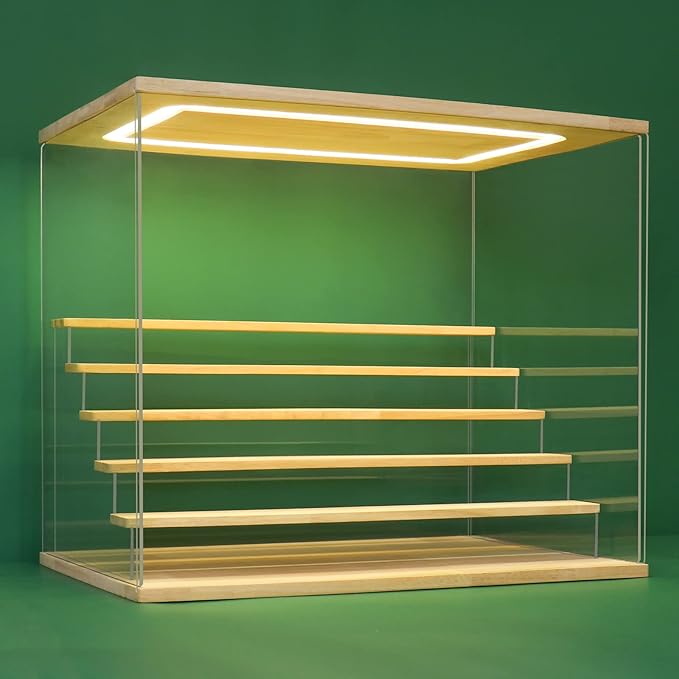 NONEMEY Clear Acrylic Display Case Stand with LED Light 2/3/4/5/6 Tier Storage Box Showcase Dustproof Organizer Box for Collectibles (6 Tiers 19.6 * 12.5 * 16.5inch)