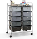Giantex 10 Drawers Rolling Cart, Classroom Organizers, Storage Cart with Wheels, for Teacher Office Home School Supplies Tool Craft Art Paper, Black Gradient