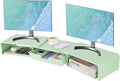 Dual Monitor Stand Riser with Drawer, Desk Organizer and Accessories, Metal Laptop Stand for Desk, Workspace Desktop Stand for Computer, Laptop, TV and More (Mint Green)