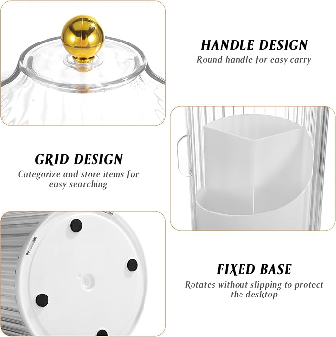 Rotating Makeup Brush Holder With Lid : Makeup Organizer For Vanity Dustproof Cosmetic Brush Organizer For Home Use, White, 9. 84 X 4. 92 X 4. 92 Inches