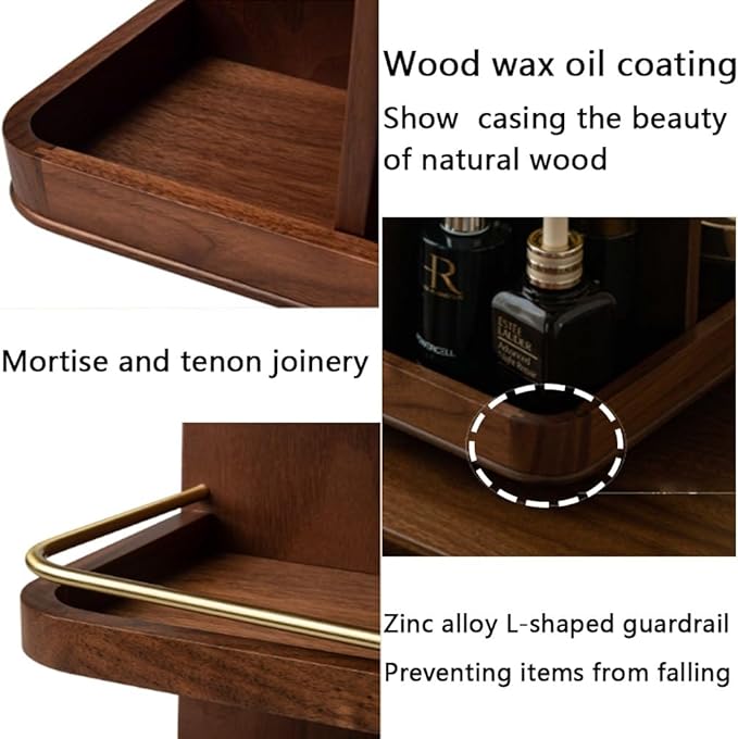 360° Rotating Makeup Organizer, Spining Adjustable Wooden Vanity Storage for Skincare, Perfume and Cosmetics for Countertop Organizer for Bathroom and Dresser
