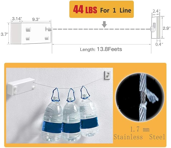 JOOM Retractable Clothesline Indoor Double Clothes Lines retracting | Heavy Duty for Drying Laundry line Outdoor|Wall Mounted Stainless Steel 13.8Feet Two line (Gold)