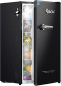 Upstreman 3.2 Cu.Ft Retro Mini Fridge with Bottle Opener, Energy Saving, Adjustable Thermostat, Metal Handle, LED Lamp, Mini Refrigerator for Bedroom, Office, Dorm-BR321 PRO (Black)