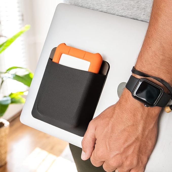 Slipdrive - Portable Hard Drive Sleeve for Laptop - HDD Hard Disk Drive - Reusable Adhesive - 5.5” x 4.5” Stick on External Hard Drive Carrying Case - Travel Pocket Pouch (Large, Black)