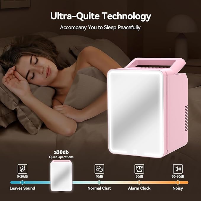 12L Skincare Fridge with Mirror & LED Lighting, 3-Mode Dimmable, Cooler & Warmer for Makeup, Cosmetic, Beauty, Portable Mini Beauty Fridge for Bedroom, Vanity, Car & Home Use