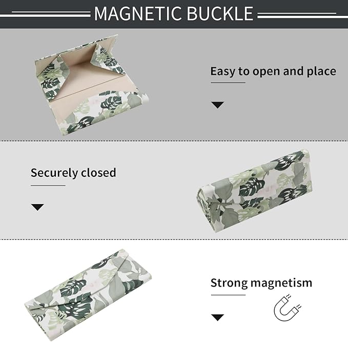 Foldable Glasses Case, Magnetic PU Leahter Sunglasses Case, Cute Hard Shell Folding Eyeglass Cases for Women Kids