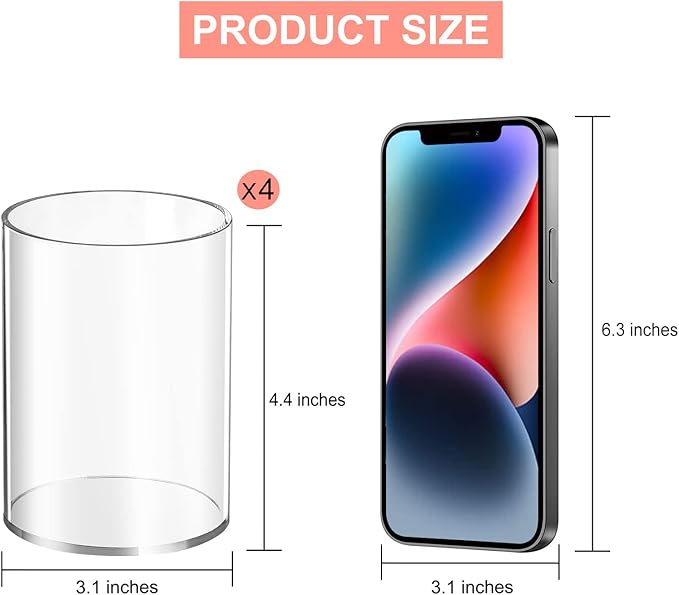 4 Pieces Clear Acrylic Pen Holder Round Acrylic Pencil Cup Clear Makeup Bush Holder Acrylic Desktop Stationery Organizer for Office School Home Desk Accessories (4 Pack, Round)