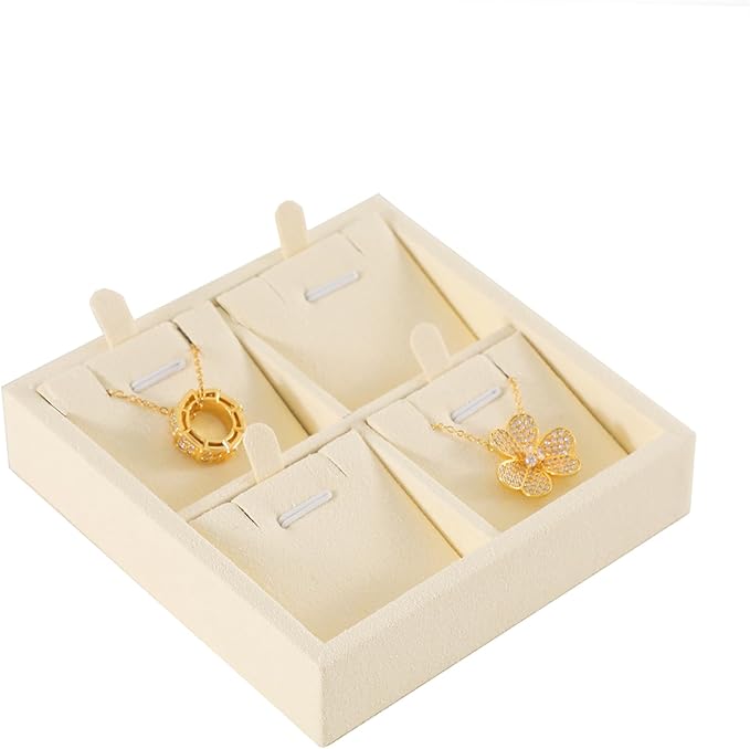 Dark Blue Jewelry Display Tray Ring Necklace Earring Bangle Organizer Multifunctional Storage Case for Jewelry Showcase (Small 4 Grids Pendant Tray(beige))