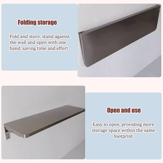 304 Stainless Steel Folding Wall Shelf Wall Mount Kitchen Storage Shelves Rounded Corners Food-grade Folding Table Thickened Bracket for Laundry Room Garage Restaurant.(120x35cm/47.2x13.8in)