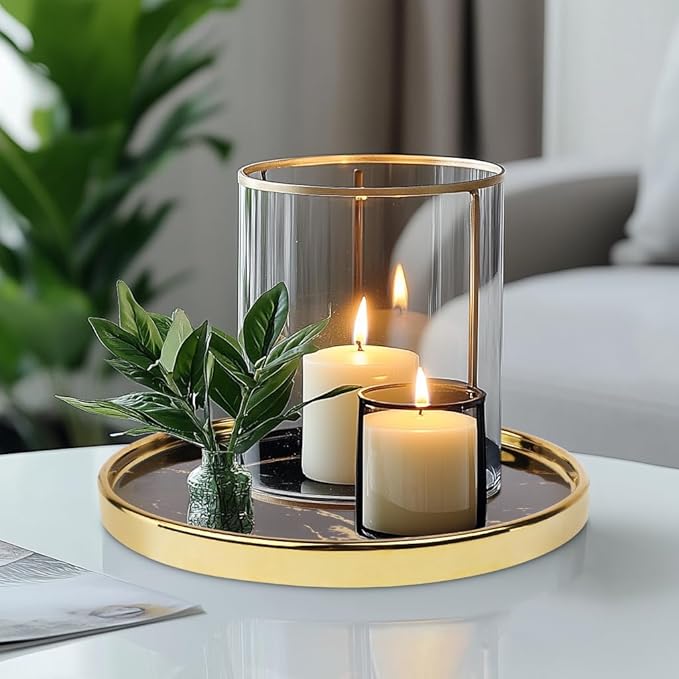 Black Vanity Tray Round Bathroom Decorative Tray for Dresser Countertop Organizer Cosmetics Round Marble Tray for Perfume,Bottles and Accessories