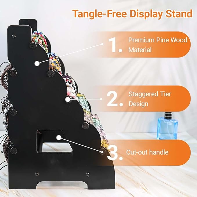 Wooden Bracelet Holder 8 Tier Jewelry Bracelet Display Stand, Portable Organizer for 150-240 Bangles & Scrunchies - for Vendors,Retail Stores, Craft Shows, and Home Storage (black)