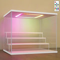 NONEMEY Clear Acrylic Display Case with Light ,3/4/5/6 Tier Multiple Color Lights via Remote Control Dustproof Display Box for Collectibles Figures Mini Toys (4Tier 12.4*9.6*10.4inch)