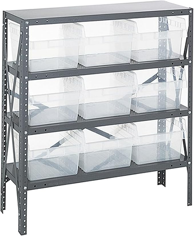 Quantum Storage Systems 1239-SB809CL Solid Heavy Duty 4 Shelves 9 Store-MAX Clear Bins 39" H x 36" W x 12" D