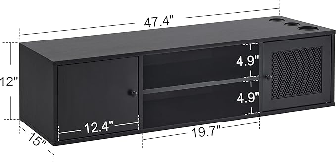 BarberPub Wall Mount Barber Station for Storage, Salon Cabinet for Hair Stylist with Hair Dryer Holders & Open Shelves 2501 (Black)
