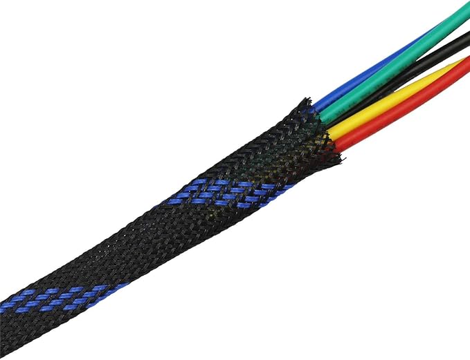 30ft PET Expandable Sleeving Wire Cable Sleeve (1/2", Steel Blue&Black)