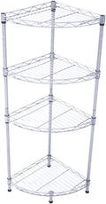 4-Tier Carbon Steel Corner Storage Rack, Adjustable Metal Shelf Organizer with Mesh Design for Kitchen, Bathroom, Office, or Living Room – Silver Gray