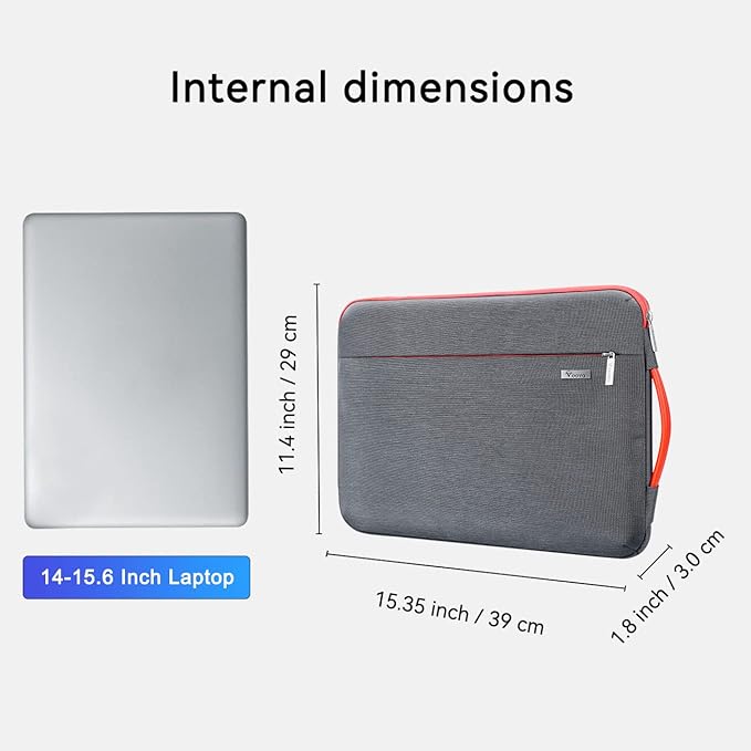 Voova Laptop Sleeve Case 15.6 16 Inch with Handle, 360° Protective Waterproof Slim Computer Bag Cover Compatible with MacBook Pro M2/M3/M4 16, HP Acer Lenovo Yoga ThinkPad Asus Laptop, Grey