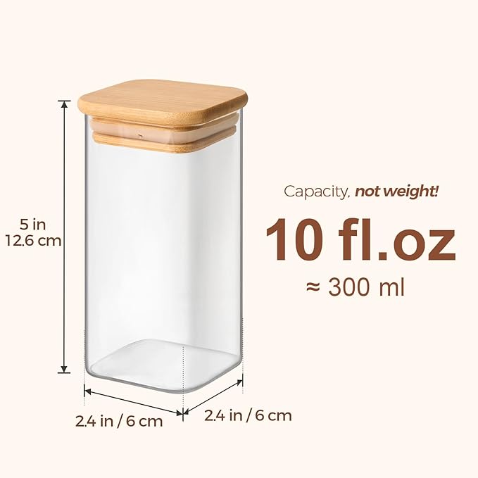ComSaf 12Pcs Glass Spice Jars with Bamboo Lid, 10oz Airtight Square Containers with 275 Black Lables, Empty Seasoning Jars for Spice Salt Sugar
