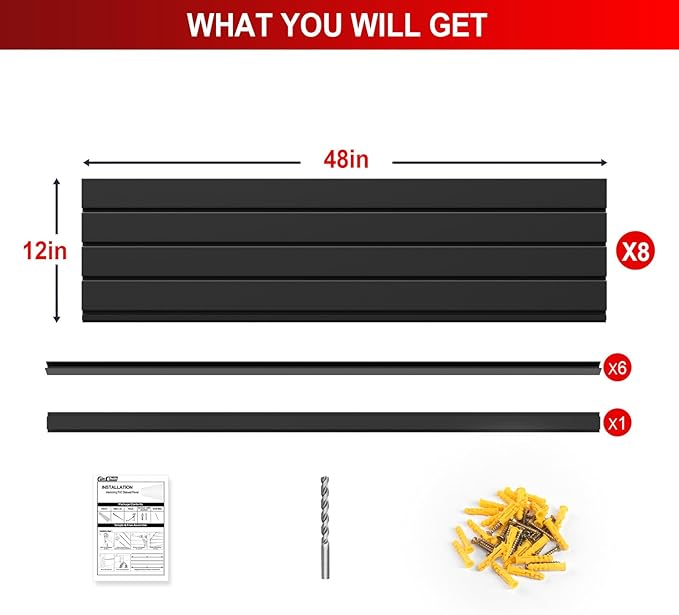 4'H x 8'W Slatwall Panel Garage Wall Organizer, Heavy Duty Interlocking Slat Wall Paneling Sheets, Garage Slatwall for Tool Organization Mounted Storage Systems Black