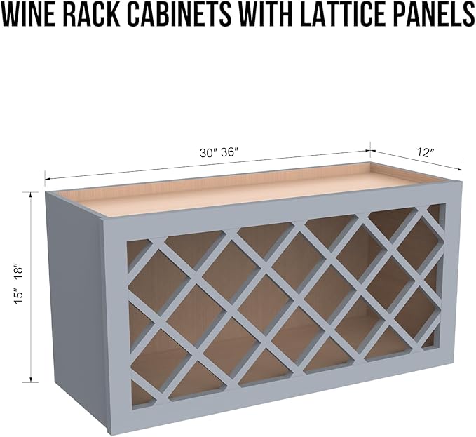 Solid Wood RTA Wine Bottle Rack Wall Cabinet with Lattice Panels - Wine Storage for Bar, Pantry, Cellar - Mocha (30'W 12'D 18'H)
